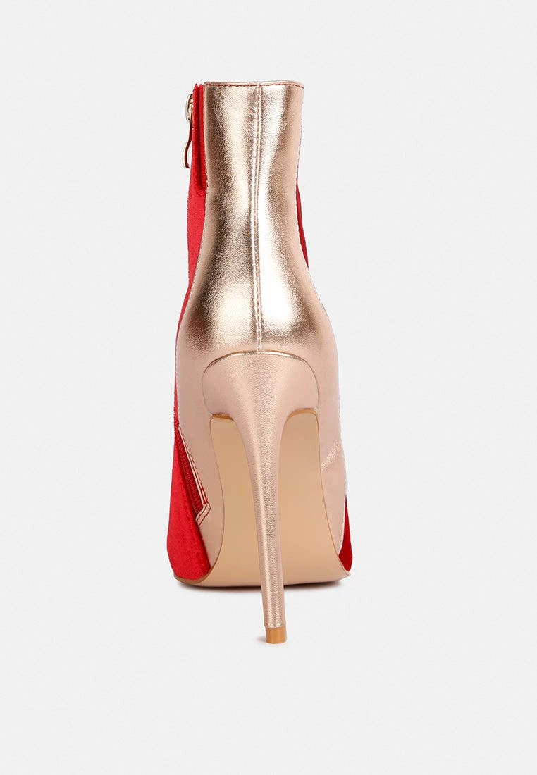 Rag & Co Slade Metallic Highlight Red High Heeled Ankle Boots - Image 6