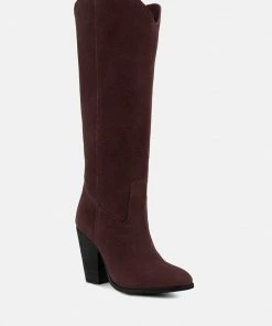 Rag & Co Great-Storm Burgundy Suede Leather Knee Boots
