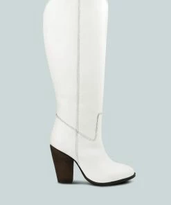 Rag & Co Great-Storm White Leather Knee Boots