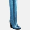 Rag & Co Great-Storm Blue Metallic Leather Knee Boots