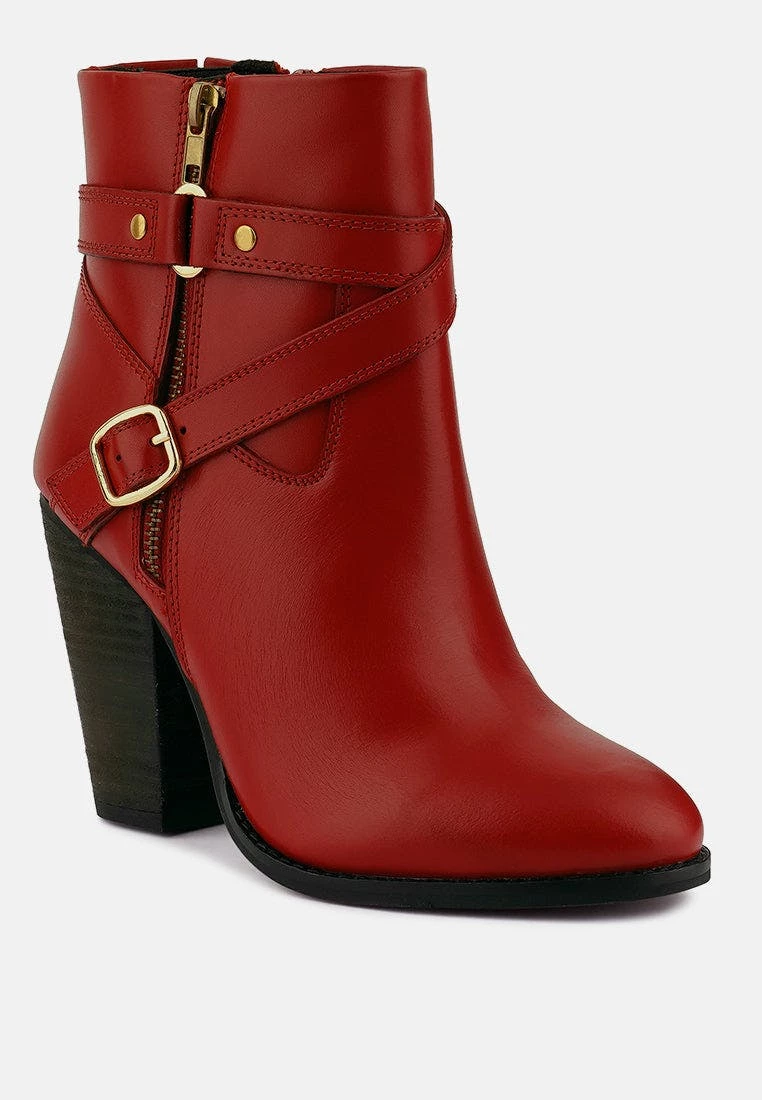 Rag & Co T-Track Red Leather Ankle Boots - Image 3