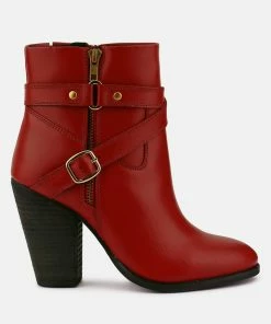 Rag & Co T-Track Red Leather Ankle Boots