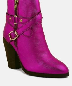 Rag & Co T-Track Fuchsia Metallic Leather Ankle Boots