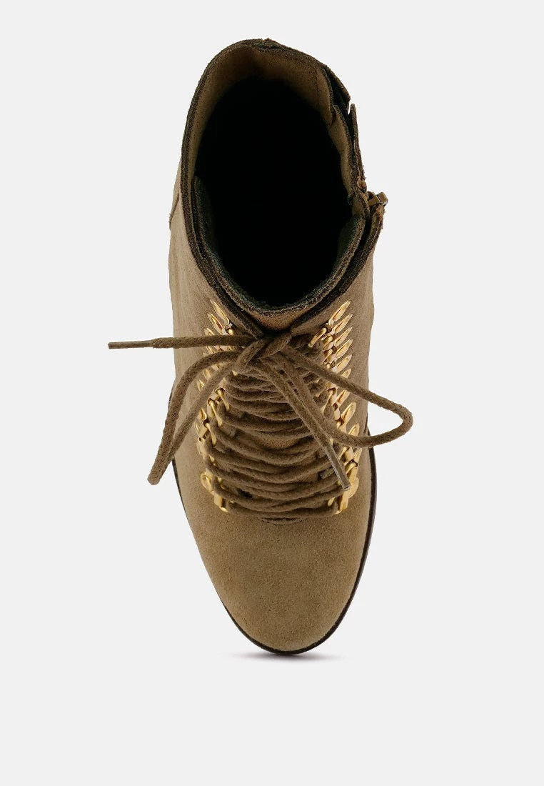 Rag & Co Goose-Feather Antique Beige High Heeled Ankle Boot - Image 6