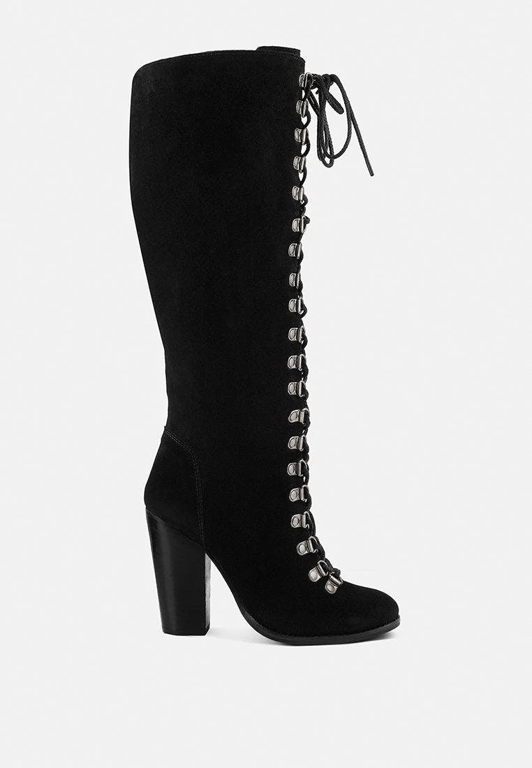 Rag & Co Sleet-Slay Antique Eyelets Lace Up Knee Boots In Black - Image 2