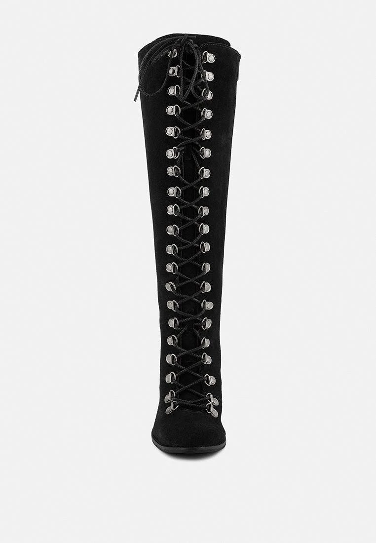Rag & Co Sleet-Slay Antique Eyelets Lace Up Knee Boots In Black - Image 3