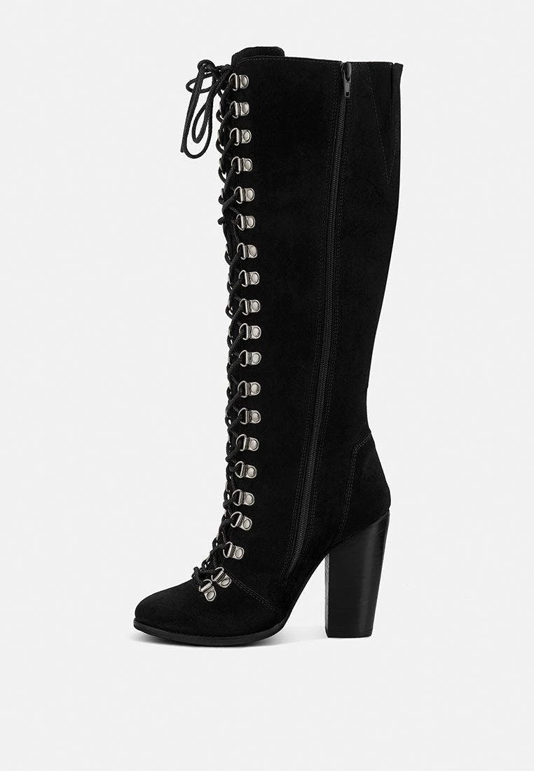 Rag & Co Sleet-Slay Antique Eyelets Lace Up Knee Boots In Black - Image 4