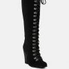 Rag & Co Sleet-Slay Antique Eyelets Lace Up Knee Boots In Black