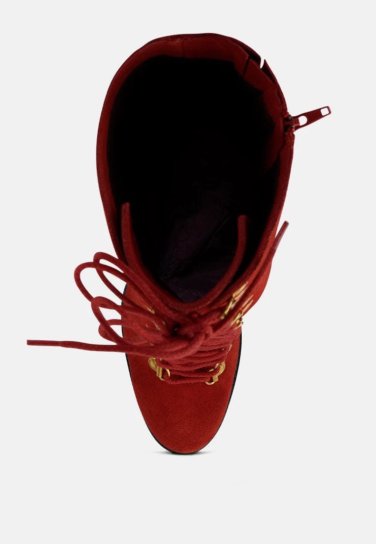 Rag & Co Sleet-Slay Antique Eyelets Lace Up Knee Boots In Red - Image 6