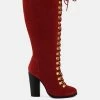 Rag & Co Sleet-Slay Antique Eyelets Lace Up Knee Boots In Red