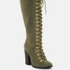 Rag & Co Sleet-Slay Antique Eyelets Lace Up Knee Boots In Olive