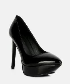 Rag & Co Thko Black Patent Stiletto Sandals