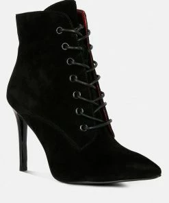Rag & Co Sulfur Black Suede Leather Stiletto Ankle Boot