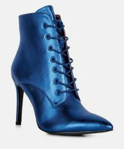 Rag & Co Piet Blue Metallic Stiletto Ankle Boot
