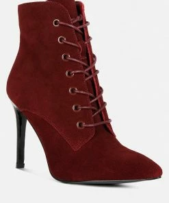 Rag & Co Sulfur Burgundy Suede Leather Stiletto Ankle Boot