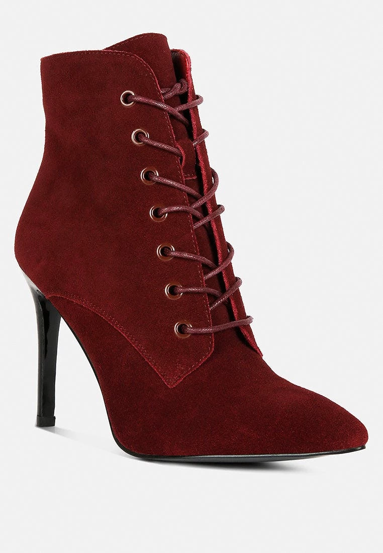 Rag & Co Sulfur Burgundy Suede Leather Stiletto Ankle Boot