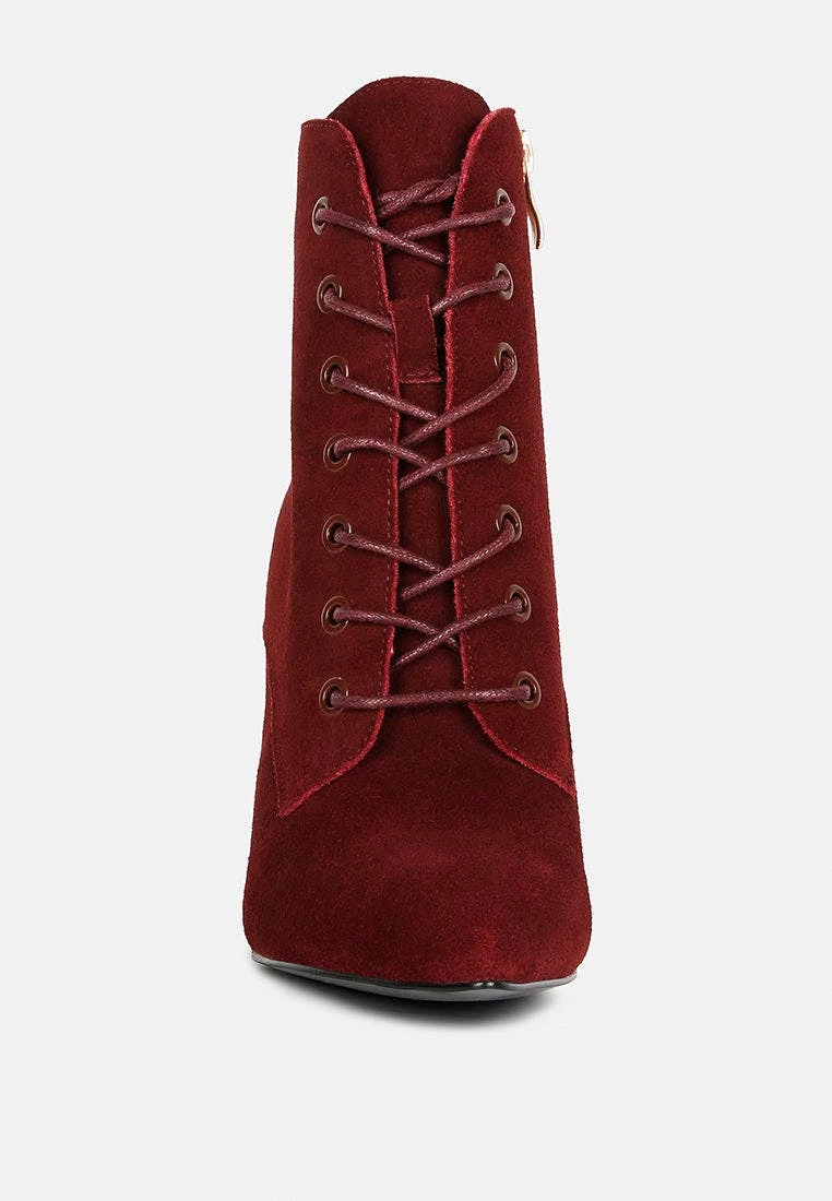 Rag & Co Sulfur Burgundy Suede Leather Stiletto Ankle Boot - Image 3