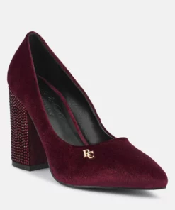Rag & Co Yber-Girl Burgundy Rhinestone Block Heeled Pumps