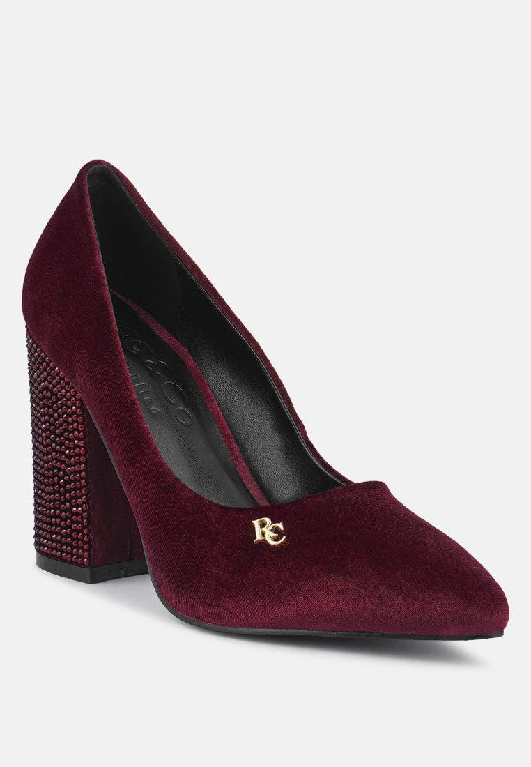 Rag & Co Yber-Girl Burgundy Rhinestone Block Heeled Pumps