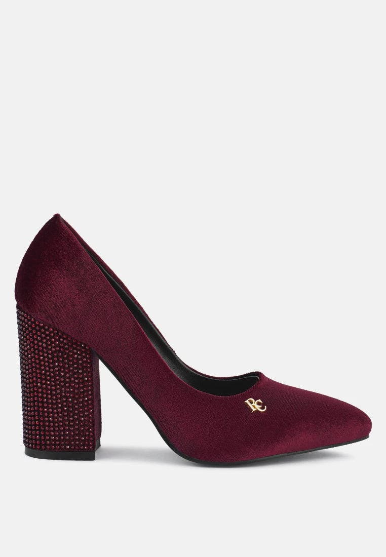Rag & Co Yber-Girl Burgundy Rhinestone Block Heeled Pumps - Image 2