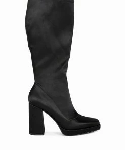 Rag & Co Presto Black Stretchable Satin Long Boot
