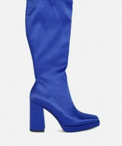 Rag & Co Presto Blue Stretchable Satin Long Boot