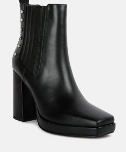 Rag & Co Grape Vine High Heeled Leather Boot In Black