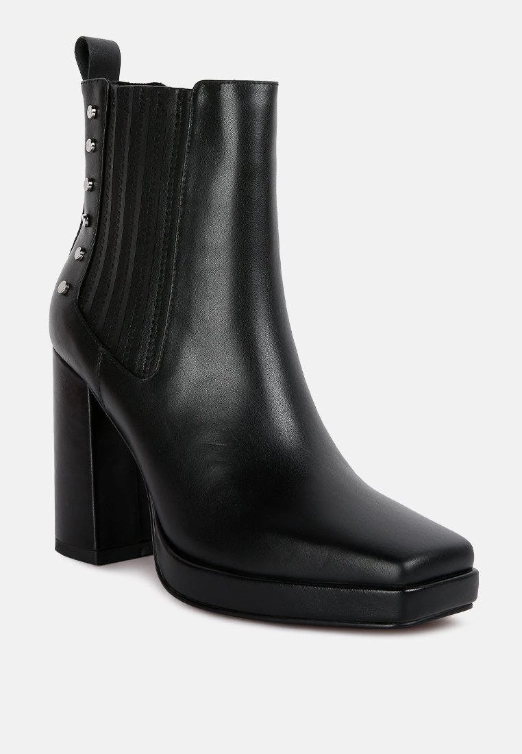 Rag & Co Grape Vine High Heeled Leather Boot In Black