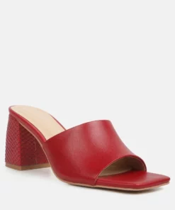 Rag & Co Audriana Red Textured Block Heel Sandals