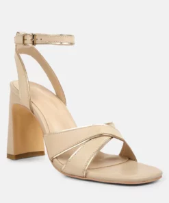 Rag & Co Heeri Beige Metallic Lined Slim Block Heel Sandals
