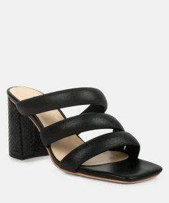 Rag & Co KYWE Black Textured Heel Chunky Strap Sandals