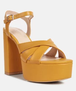 Rag & Co De Vil Crisscross Straps Slim Block Heel Sandals - Tan