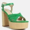 Rag & Co De Vil Crisscross Straps Slim Block Heel Sandals In Green