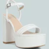 Rag & Co Ruella White Block Heel Platform Sandals