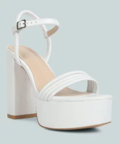 Rag & Co Ruella White Block Heel Platform Sandals