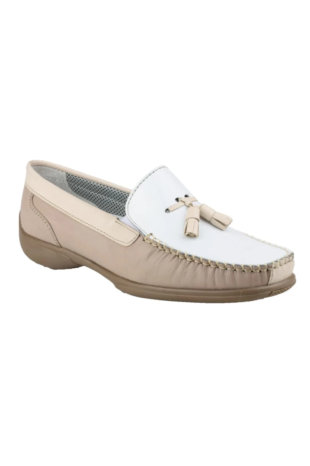 Cotswold Biddlestone Ladies Moccasin / Womens Shoes - White/Beige/Tan