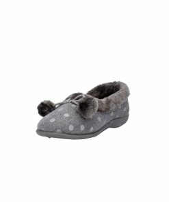 Sleepers Womens Marge Extra Comfort Memory Foam Pom-Pom Polka Dot Cuff Slippers - Gray