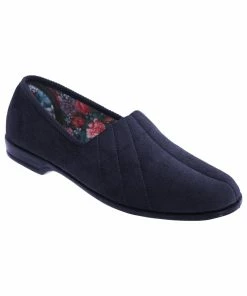 Sleepers Womens/Ladies Audrey III Roll Top Velour Slippers - Navy Blue