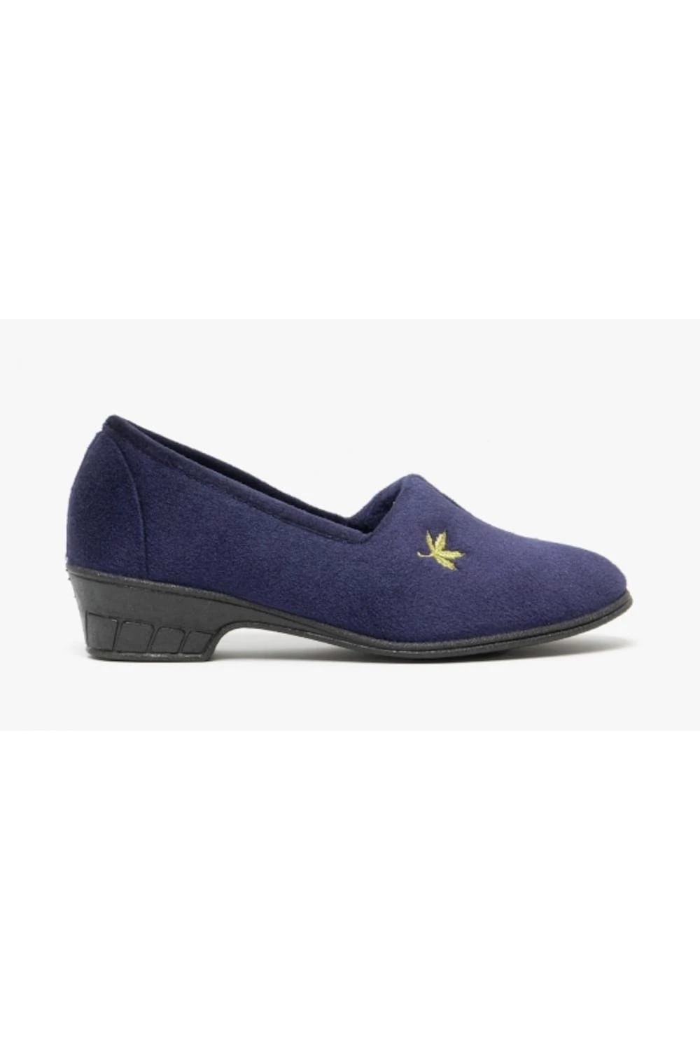 Sleepers Womens/Ladies Andover Heeled Motif Leaf Slippers - Navy Blue - Image 2