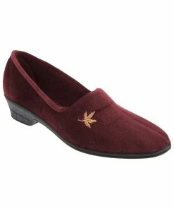 Sleepers Womens/Ladies Andover Heeled Motif Leaf Slippers (Burgundy)