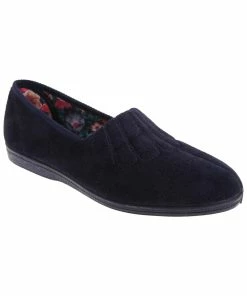 Sleepers Womens/Ladies Zara Fan Stitch Wide Fitting Slippers (Navy Blue)
