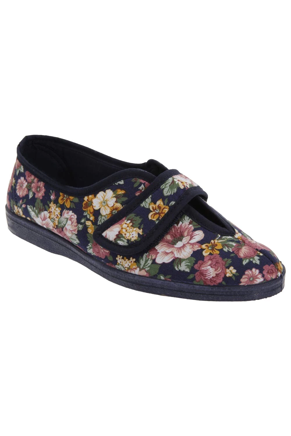 Sleepers Womens/Ladies Wilma Touch Fastening V Opening Floral Casual Cotton Slip - Navy Blue