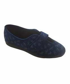 Sleepers Womens/Ladies Ivy Floral V Throat Touch Fastening Slippers - Navy Blue