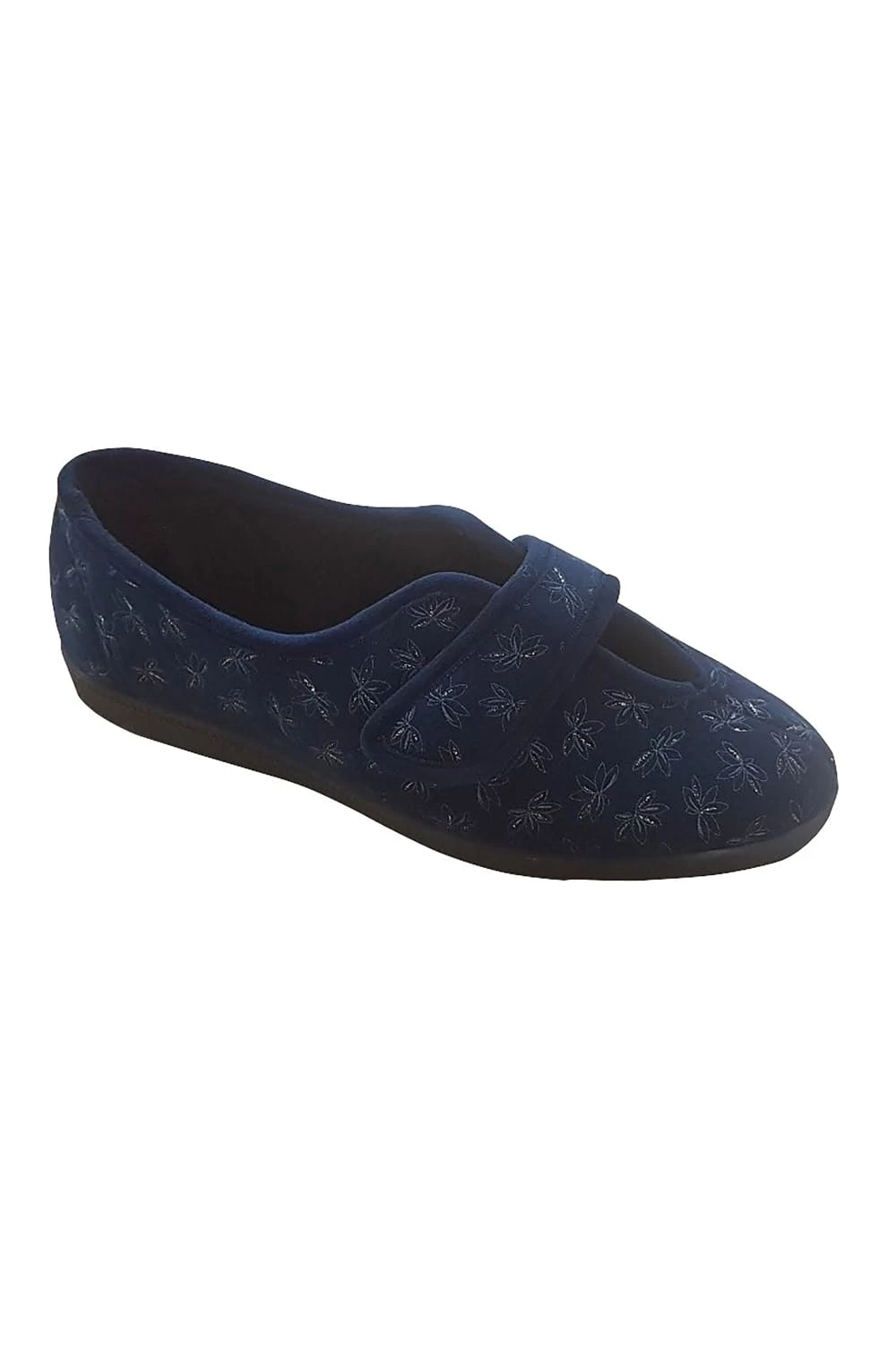 Sleepers Womens/Ladies Ivy Floral V Throat Touch Fastening Slippers - Navy Blue