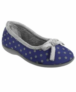 Sleepers Womens/Ladies Louise Polka Dot Bow Slippers - Navy