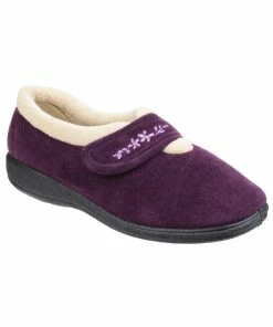 Fleet & Foster Womens/Ladies Capa Floral Touch Fasten Slippers - Plum