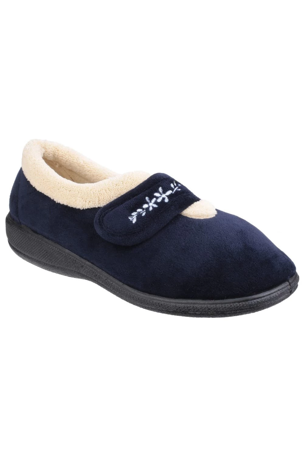 Fleet & Foster Womens/Ladies Capa Floral Touch Fasten Slippers - Navy