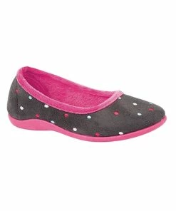 Sleepers Womens/Ladies Isla Dotted Ballerina Memory Foam Slippers (Grey/Fuchsia)