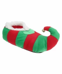 Universal Textiles Adults Unisex Striped Elf Design Novelty Christmas Slippers (Red/Green)