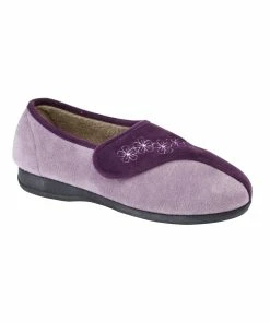 Sleepers Womens/Ladies Gemma Touch Fastening Embroidered Slippers - Purple/Lilac